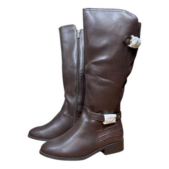 KAREN SCOTT Womens Brown Wide Calf Leandraa Almond Riding Boot 7.5W New With Box - Picture 2 of 7